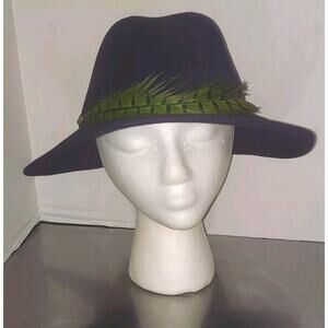 Eugenia Kim Navy Blue 100% Rabbit Fur Felt Ladies Fedora Hat with Feather Band